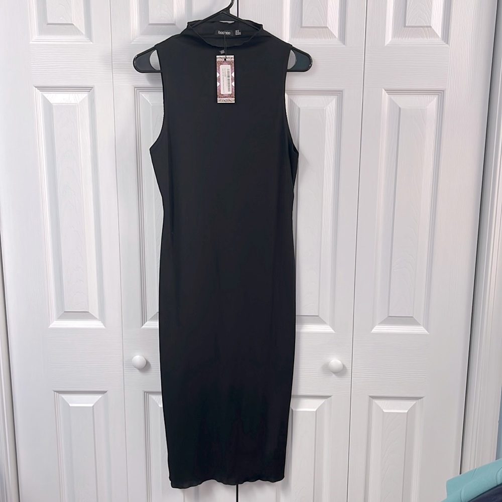 Black high neck midi dress